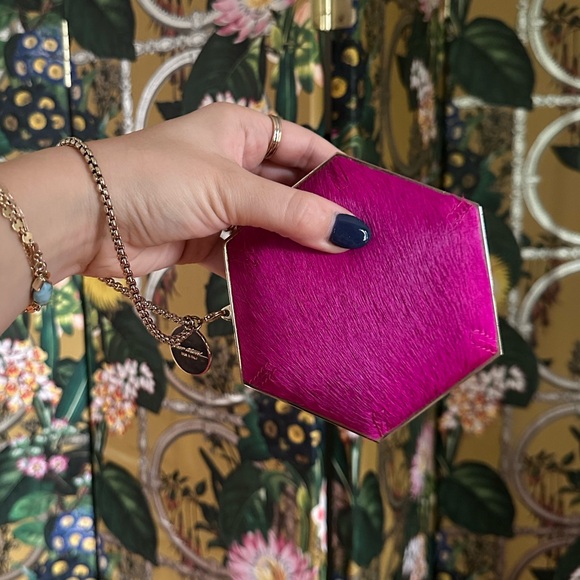 Brian Atwood Handbags - Brian Atwood Rare Neon Pink Geometric Runway Clutch Wristlet